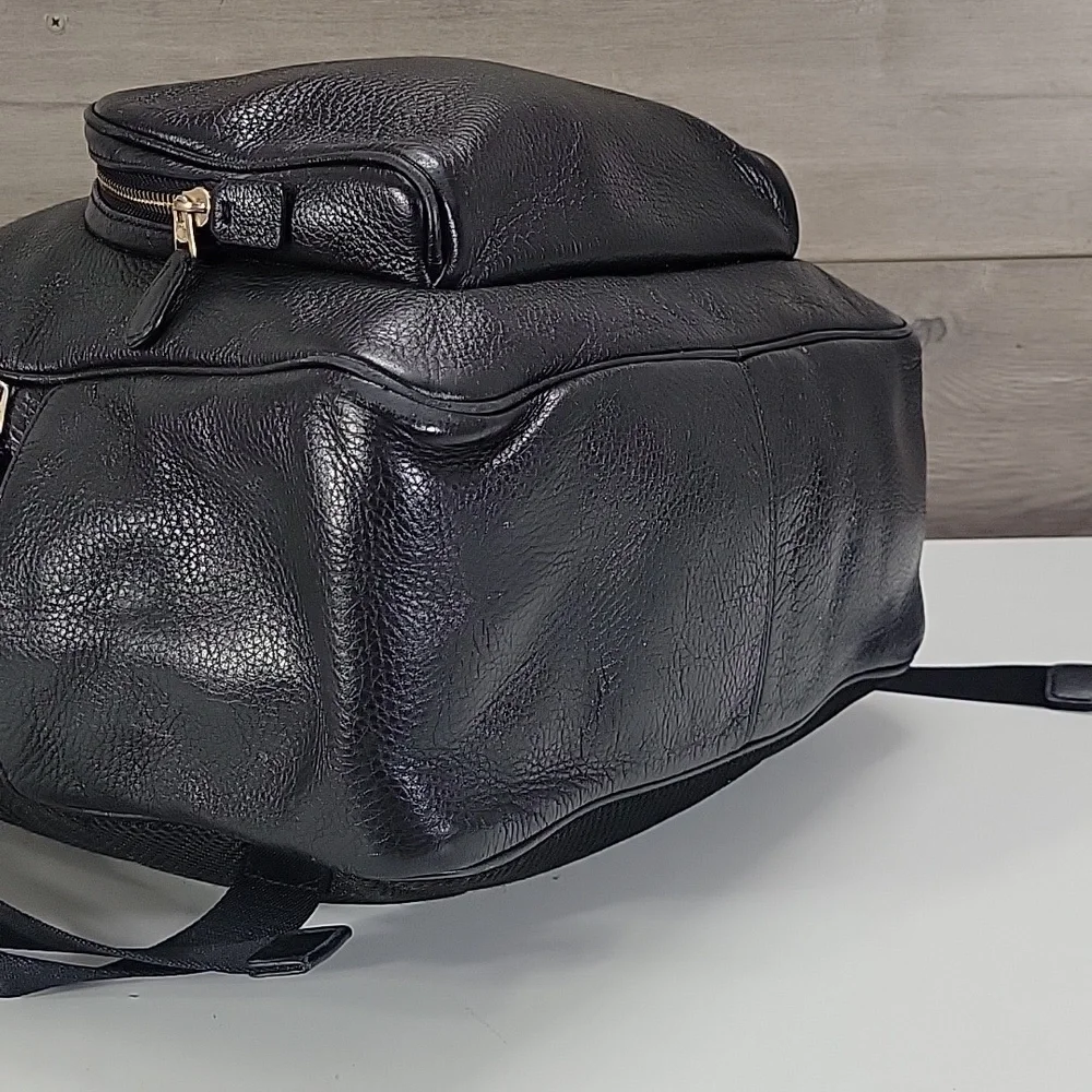 Coach Black Pebbled Leather Laptop Backpack with Gold-Tone Logo 5869